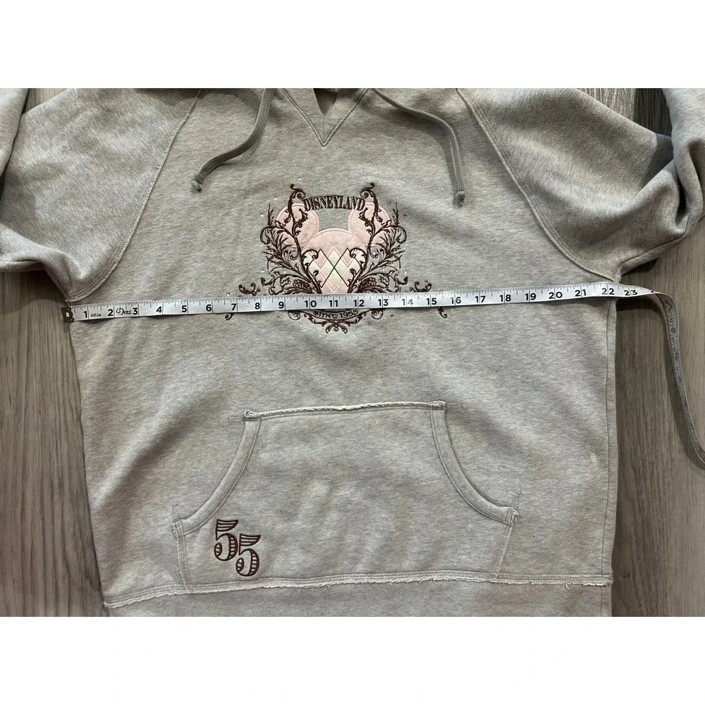 Disneyland Womens Mickey Mouse 55 Embroidered Hoodie Cotton XL Gray Rhinestone